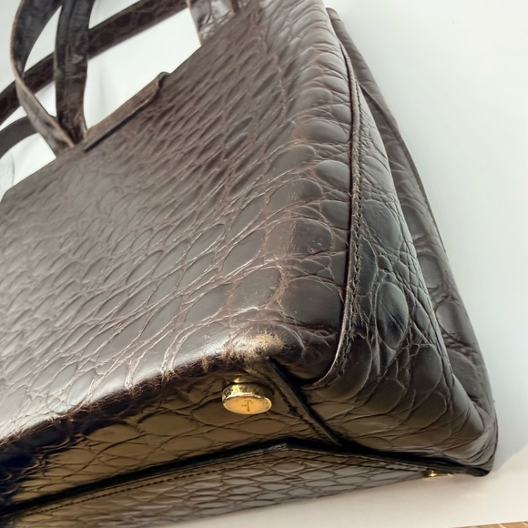 Vintage Salvatore Ferragamo Brown Croc Top Handle 2-Way Bag w/ Strap - Picture 5 of 14